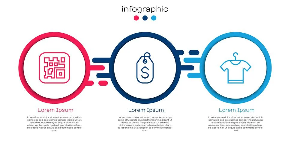 Set line QR code, Price tag with dollar and T-shirt. Business infographic Stock Illustration