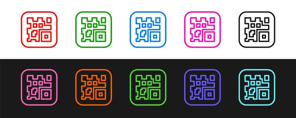Set line QR code sample for smartphone scanning icon isolated on black and white 스톡 일러스트