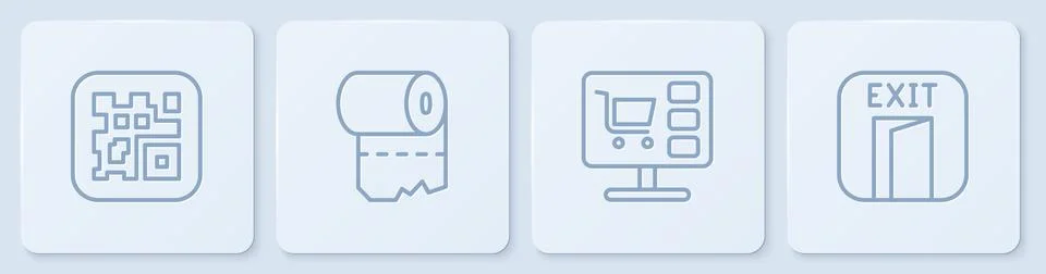 Set line QR code, Shopping cart on computer, Toilet paper roll and Fire exi.. イラスト素材