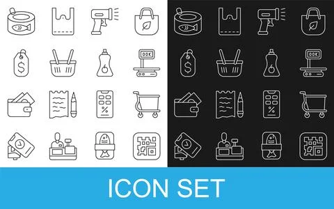 Set line QR code, Shopping cart, Electronic scales, Scanner scanning bar, b.. Stock-Illustration