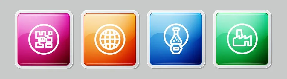 Set line QR code, Social network, Test tube and flask and Factory production Stock Illustration