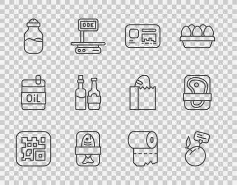 Set line QR code, Supermarket food products with price label, Identification イラスト素材