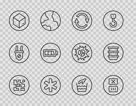 Set line QR code, Temperature wash, Recycle symbol, Medical of the Emergency Illustrazione stock