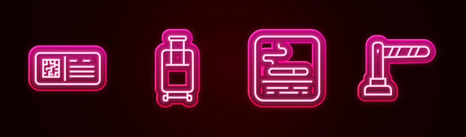 Set line QR code ticket train, Suitcase, Smoking area and Railway barrier Illustrazione stock