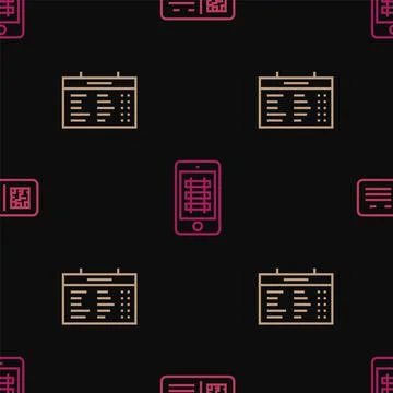 Set line QR code ticket train, Train station board and Buy online on seamless Illustration