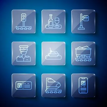 Set line QR code ticket train, High-speed, E-ticket, Cafe and restaurant Stock Illustration