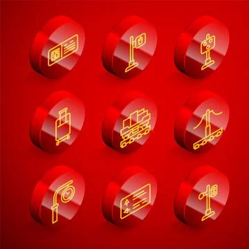 Set line QR code ticket train, Cafe and restaurant location, Train traffic light Illustrazione stock