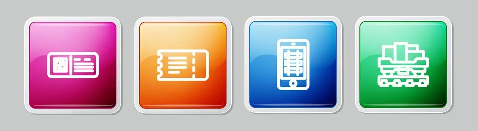 Set line QR code ticket train, Train, Buy online and Cargo wagon. Colorful Stock-Illustration