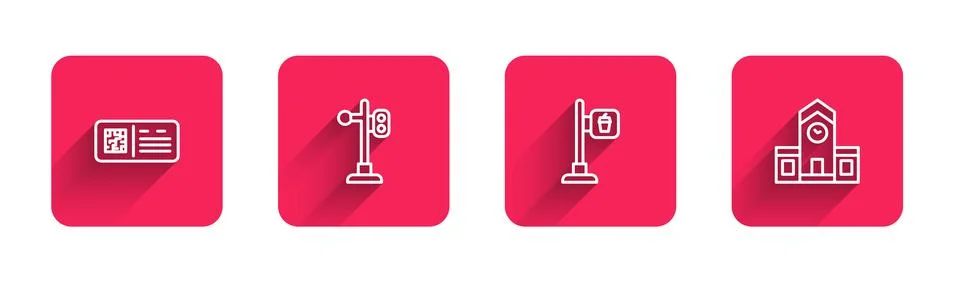 Set line QR code ticket train, Train traffic light, Cafe and restaurant location Stockillustratie