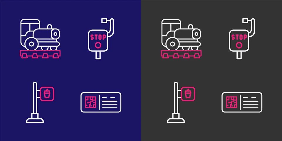 Set line QR code ticket train, Cafe and restaurant location, Emergency brak.. Stockillustratie