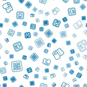 Set line QR code, Toilet paper roll and Buy button on seamless pattern. Vector Stock Illustration
