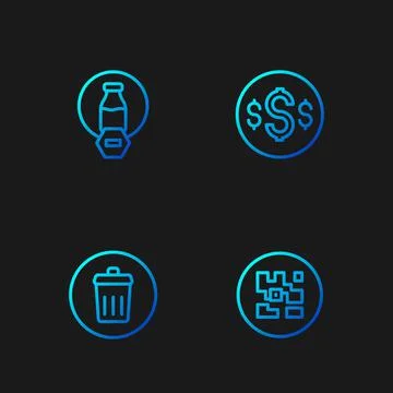 Set line QR code, Trash can, Lactose free and Dollar symbol. Gradient color Stock-Illustration