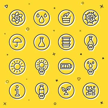 Set line QR code, Water drop forbidden, Test tube and flask, Hand wash laundry Stock Illustration