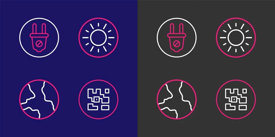 Set line QR code, Worldwide, Sun and Electric plug icon. Vector Stock-Illustration