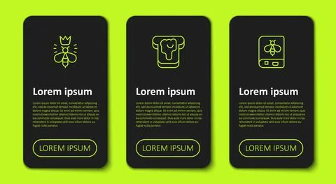 Set line Queen bee, Bread with honey and Book about. Business infographic Stock Illustration