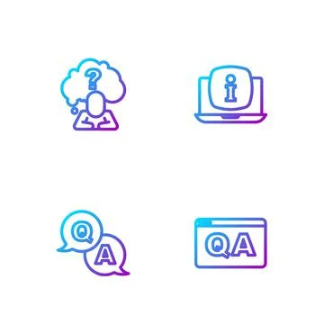 Set line Question and Answer, , Head with question mark and Laptop information イラスト素材