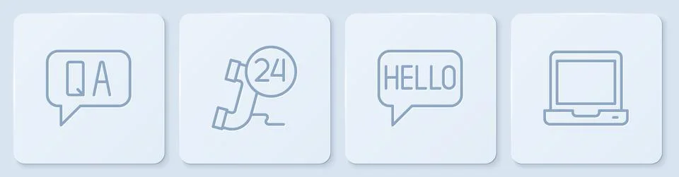 Set line Question and Answer, Hello in different languages, Telephone 24 hours Stock Illustration