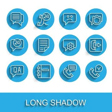 Set line Question and Answer, Notebook, Speech bubble chat, Telephone Stock Illustration