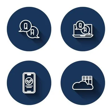 Set line Question and Answer, Online quiz, test, survey and Cloud or online Stock Illustration
