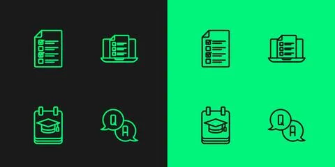 Set line Question and Answer, Online education, quiz, test, survey and icon Illustrazione stock