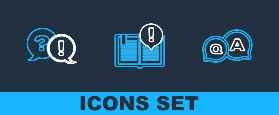 Set line Question and Answer, Exclamation and Interesting facts icon. Vector Stock Illustration