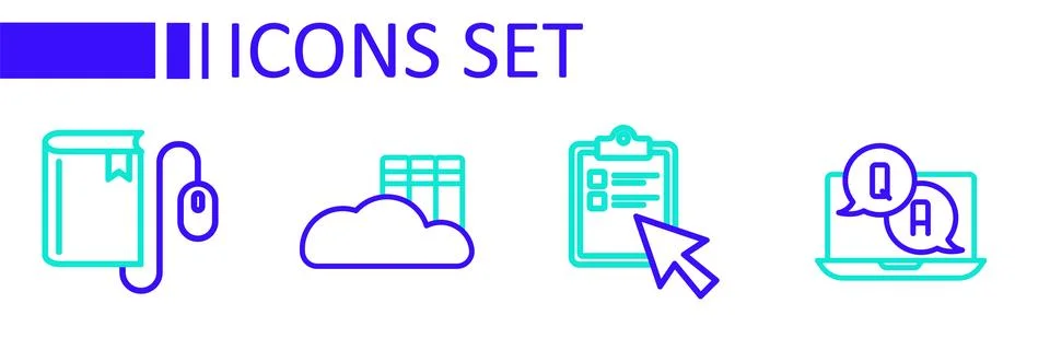 Set line Question and Answer Online quiz test survey Cloud or online library  Stock Illustration