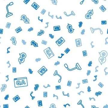 Set line Question and Answer, Microphone and  on seamless pattern. Vector Stock Illustration