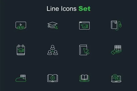 Set line Question and Answer, Online class, Audio book, Cloud or online lib.. Stock Illustration