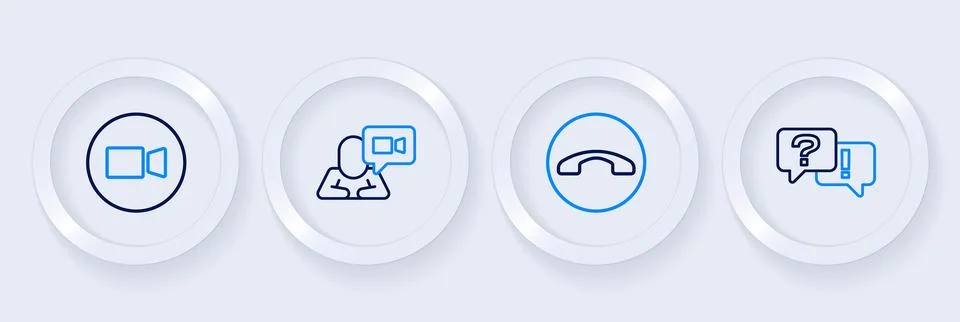 Set line Question and Answer, Telephone handset, Video chat conference and .. Stock Illustration