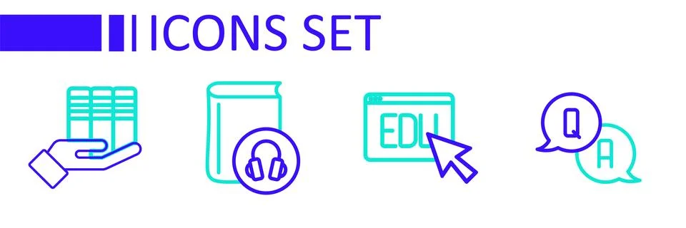 Set line Question and Answer, Online education, Audio book and Book donatio.. Stock Illustration