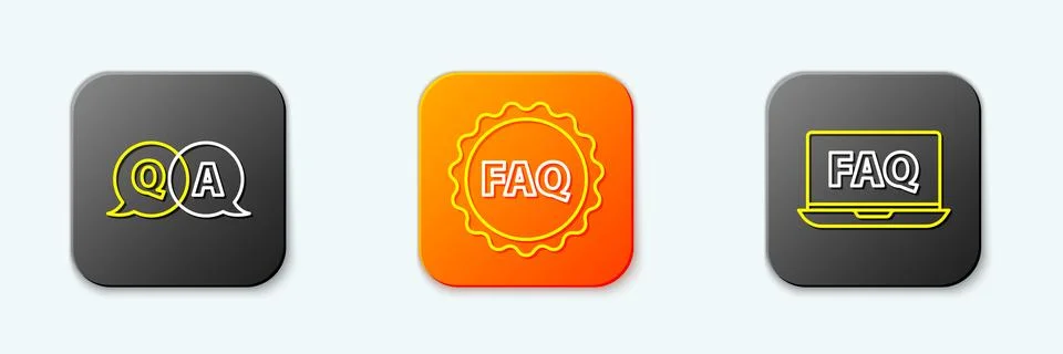 Set line Question and Answer, Label with text FAQ and Laptop icon. Vector Stock Illustration