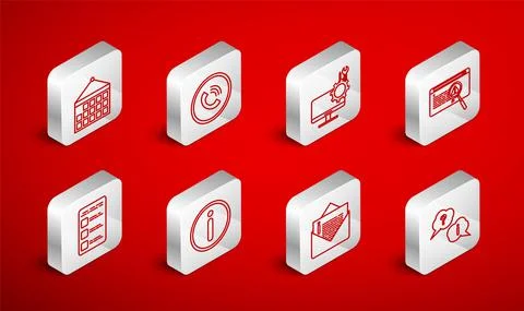 Set line Question and Exclamation, Phone call, Computer monitor service, System Illustrazione stock