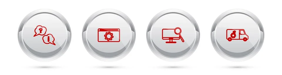Set line Question and Exclamation, Setting, Computer monitor diagnostics and  Stock Illustration