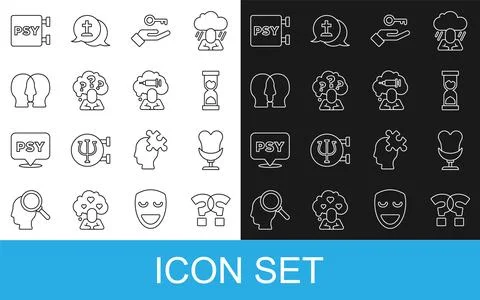 Set line Question mark, Armchair, Old hourglass, Solution to the problem, Head 스톡 일러스트