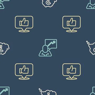 Set line Question mark, Hand like and Team leader on seamless pattern. Vector Stock Illustration
