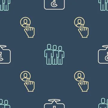 Set line Question mark, Head hunting and Users group on seamless pattern. Vector Stock Illustration