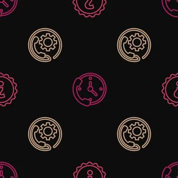 Set line Question mark, Telephone 24 hours support and on seamless pattern Stock Illustration