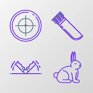 Set line Rabbit, Trap hunting, Quiver with arrows and Target sport for shoo.. Stock Illustration