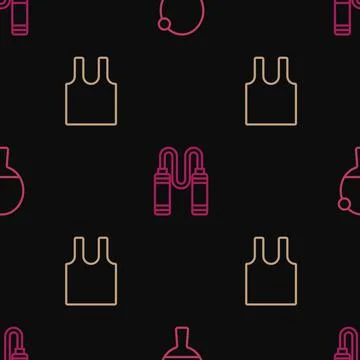 Set line Racket and ball, Sleeveless T-shirt and Jump rope on seamless pattern Stock Illustration