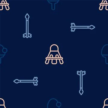 Set line Racket, Medieval arrows and Badminton shuttlecock on seamless pattern Stock Illustration