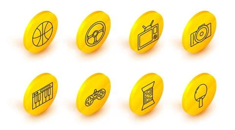 Set line Racket for playing table tennis, Sewing thread on spool, Gamepad, .. Illustrazione stock