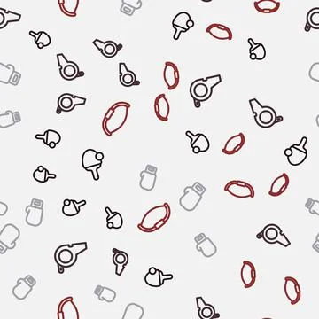 Set line Racket, Whistle, Boxing glove and Medieval bow on seamless pattern Stock Illustration