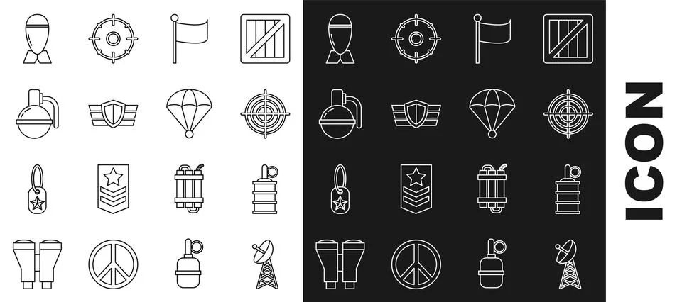 Set line Radar, Hand grenade, Target sport for shooting competition, Flag, .. Stock Illustration