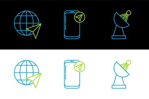 Set line Radar, Location on the globe and Infographic of city map navigatio.. Stock Illustration