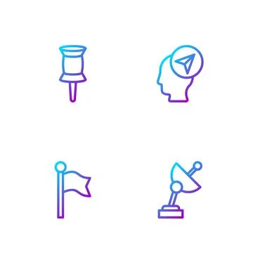 Set line Radar, Location marker, Push pin and with person. Gradient color icons Ilustração Stock