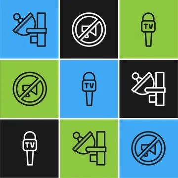 Set line Radar, Microphone and Censored stamp icon. Vector Stock Illustration