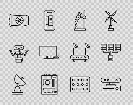 Set line Radar, Motion sensor, Test tube flask fire, Motherboard, Video gra.. イラスト素材