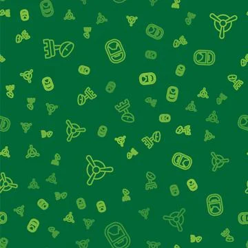 Set line Radar, Plane propeller and Airplane window on seamless pattern. Vector Stock Illustration