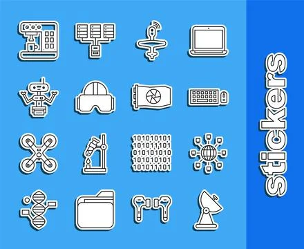 Set line Radar, Social network, Keyboard and mouse, UAV Drone, Virtual reality Stock Illustration