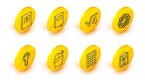 Set line Radiation warning document, Calculator, Astronomical observatory, Test Stock Illustration